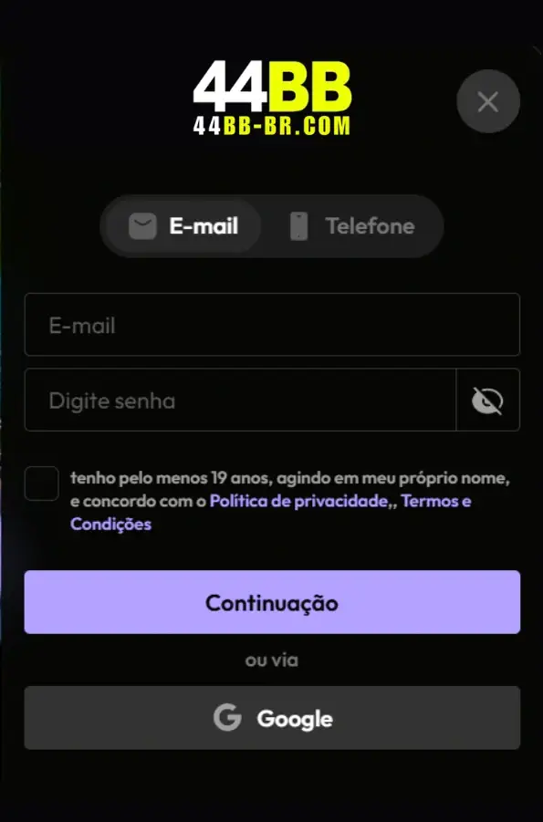 Cadastro no 44BB Cassino